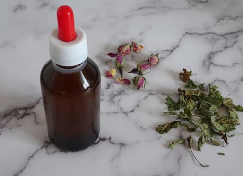 DIY Spring Fever Tincture- alcohol over leaves