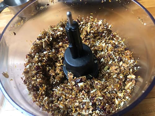 Homemade Fat-Burning Bars with Calendula-dried fruit in food processor