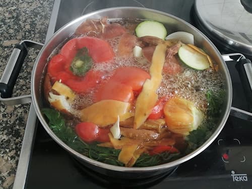 Homemade Healing Broth from Vegetable Scraps - boiling vegetables in water