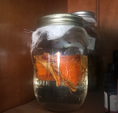 Tangerine Peel Tincture for Bronchitis and Dry Cough- placing jar in a dark place