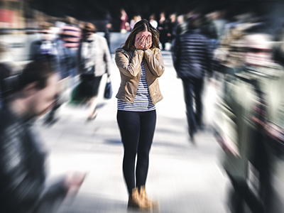 Panic,Attack,In,Public,Place.,Woman,Having,Panic,Disorder,In