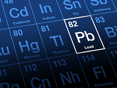 Lead on periodic table. Chemical element with symbol Pb for Latin plumbum, and with atomic number 82. Soft and malleable heavy metal with low melting point. Neurotoxin that damages the nervous system.