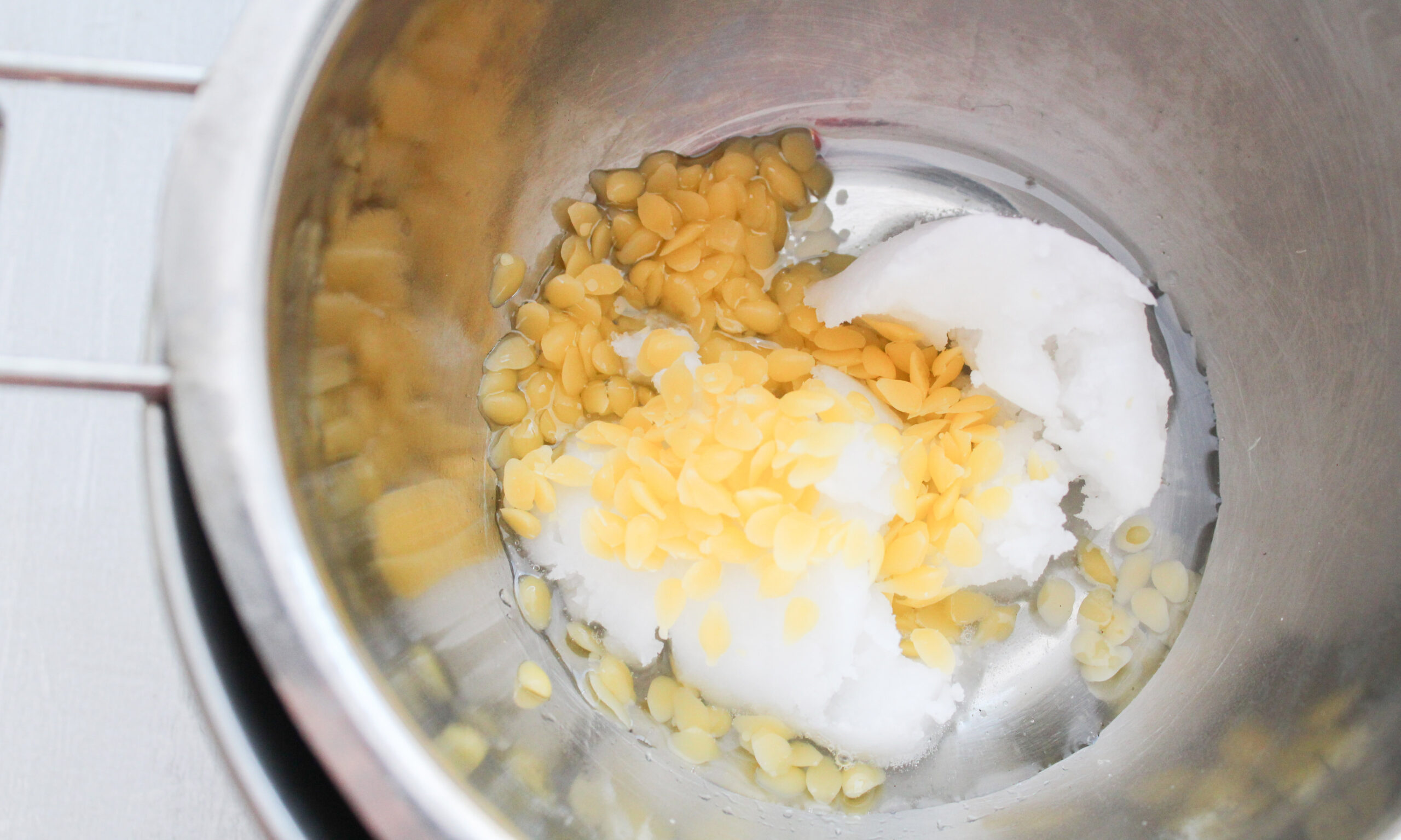02 Step one, melt the beeswax and other ingredients