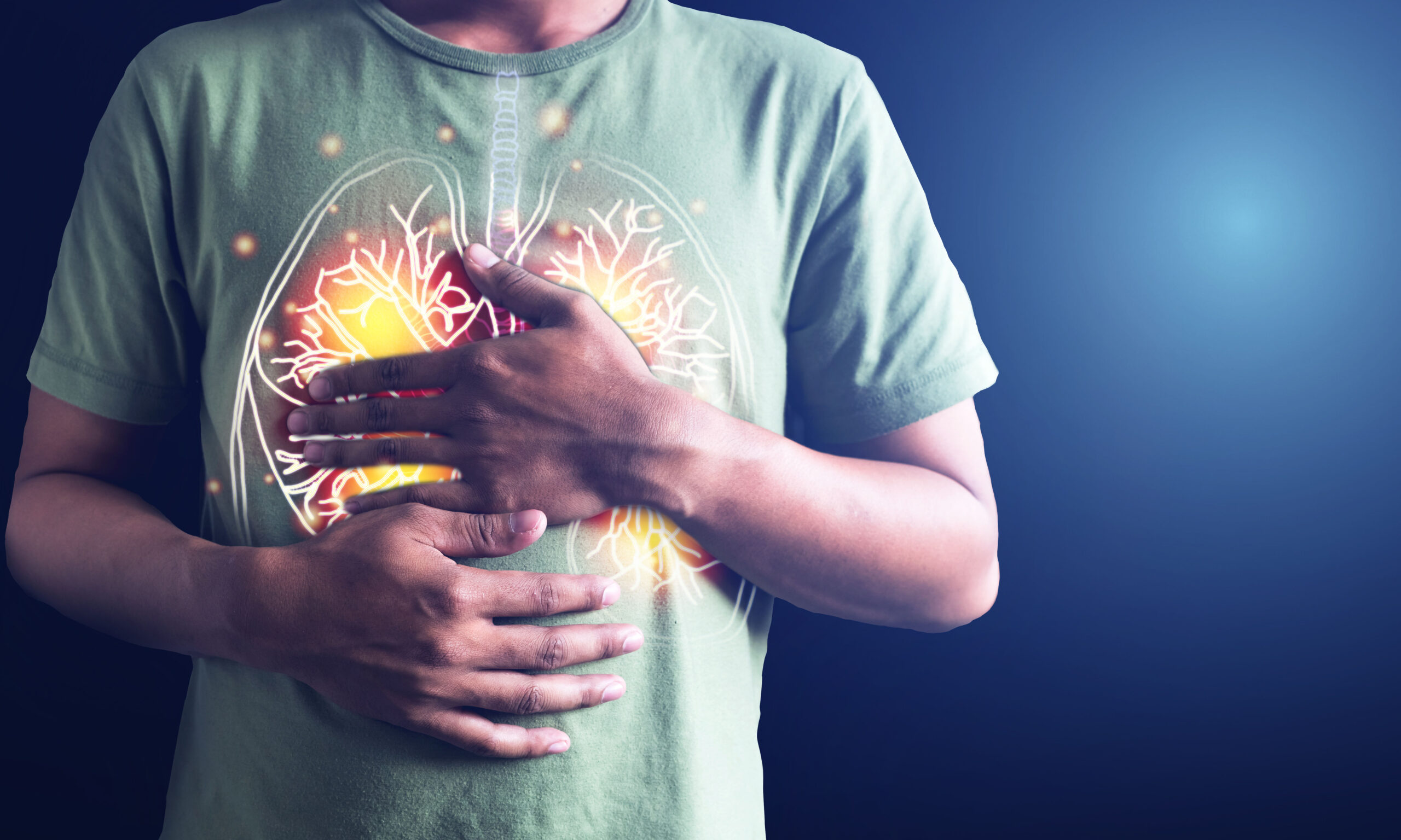 Human lung. lung damage from the corona virus Covid 19. The tech