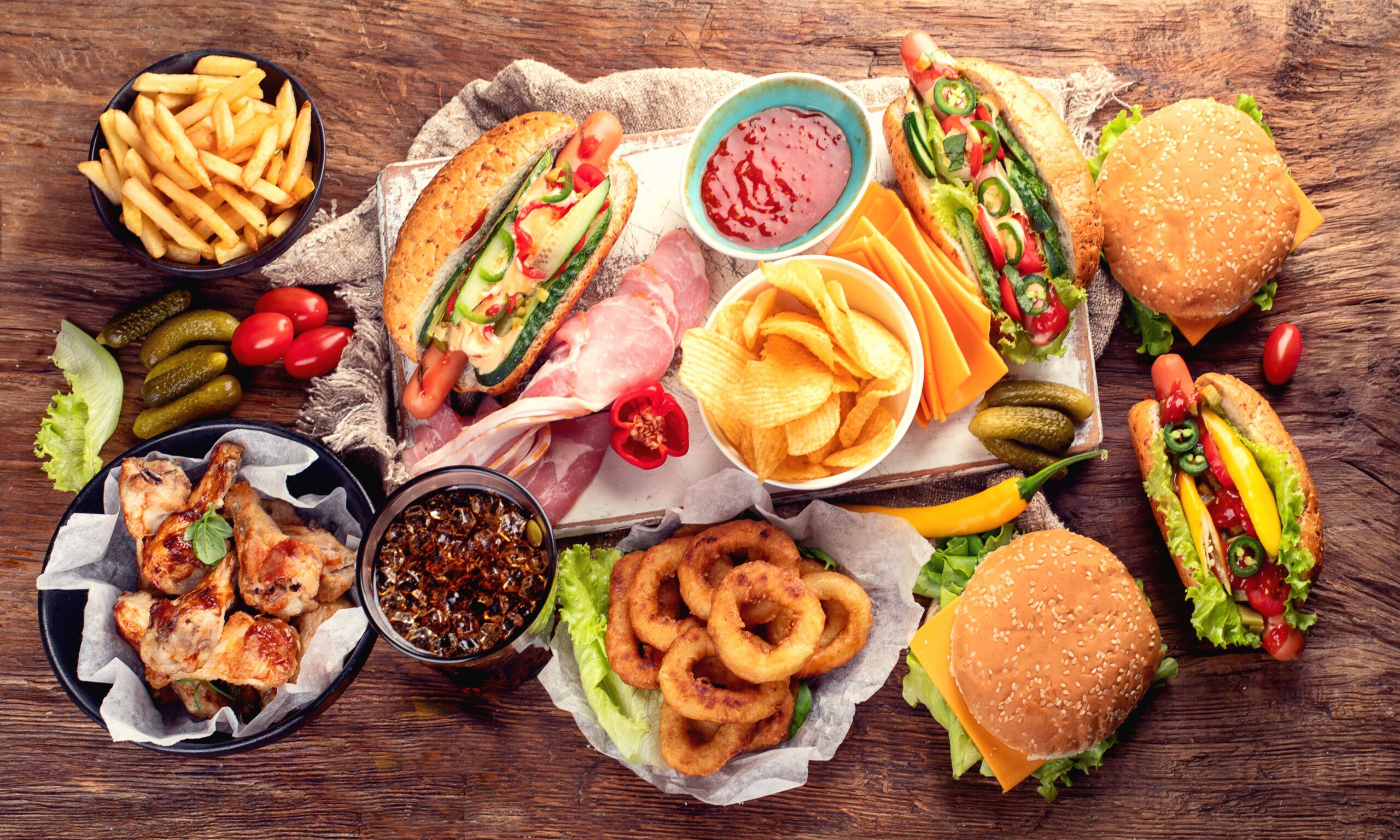 American food. Fast food. Top view