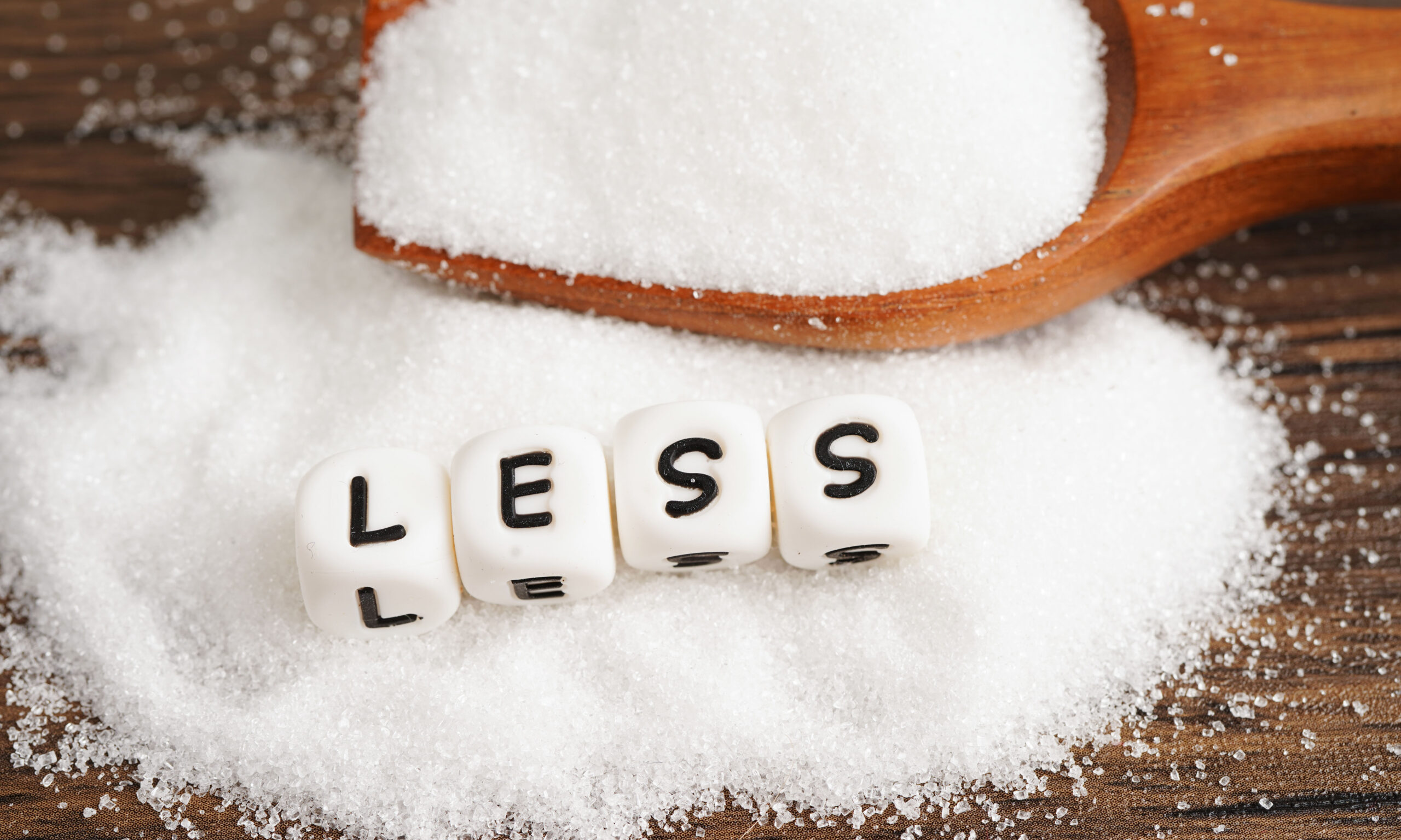 No sugar, sweet granulated sugar with text, diabetes prevention, diet and weight loss for good health.