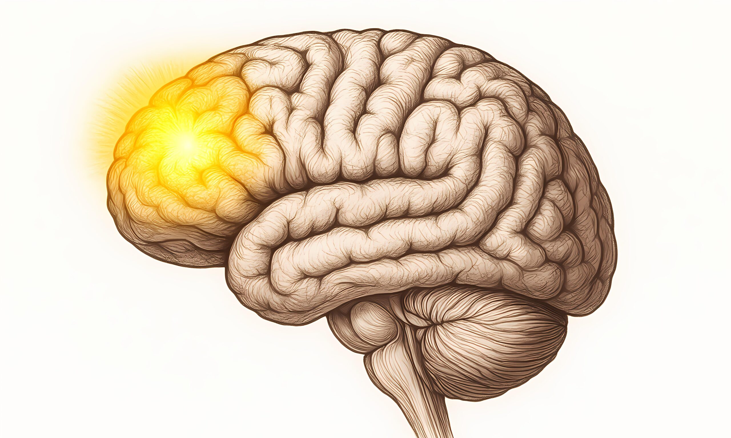 Medical illustration of prefrontal cortex activation in the huma