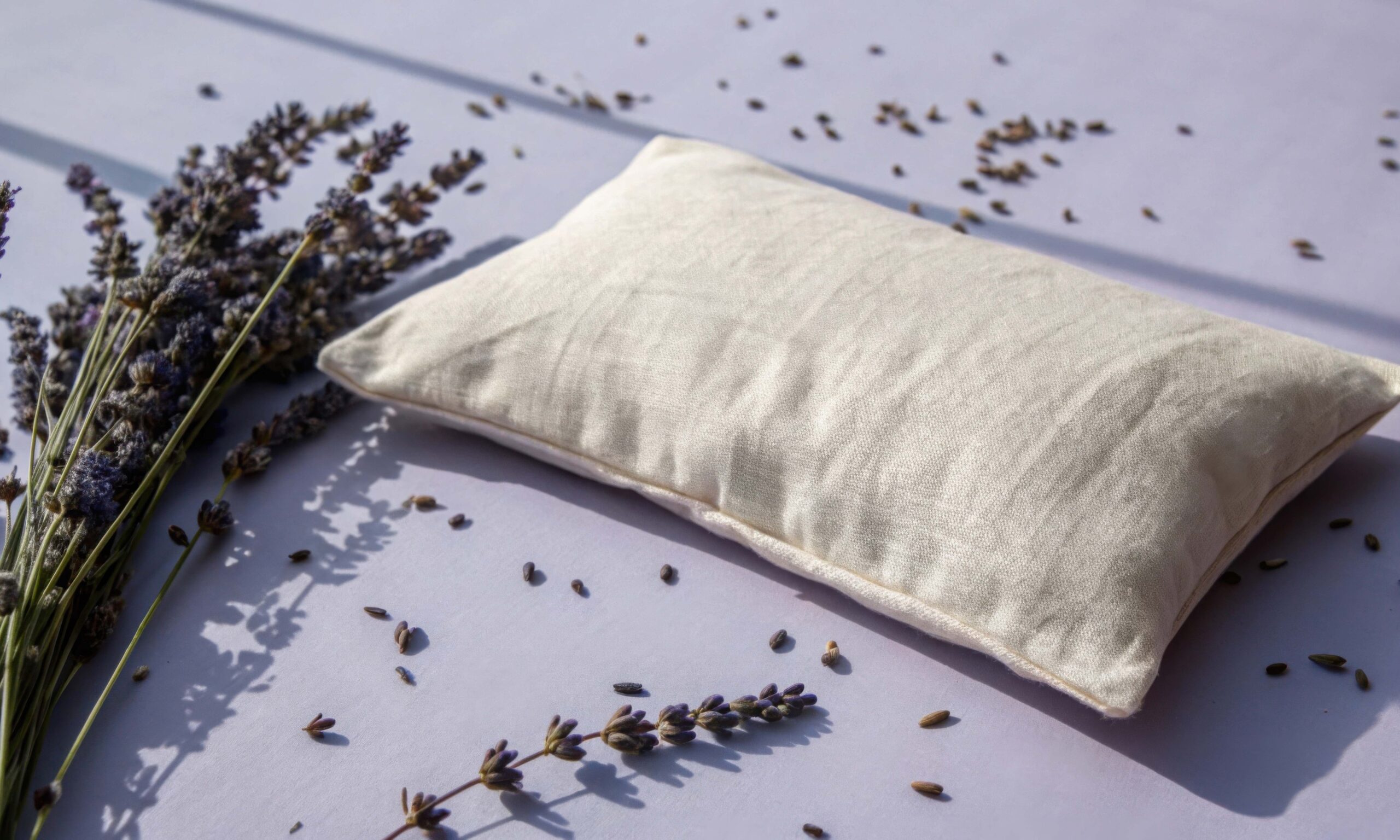 Weighted linen eye pillow with dried lavender and seeds