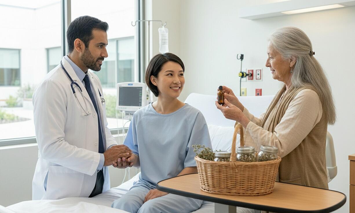 herbalist in hospital with doctor and patient