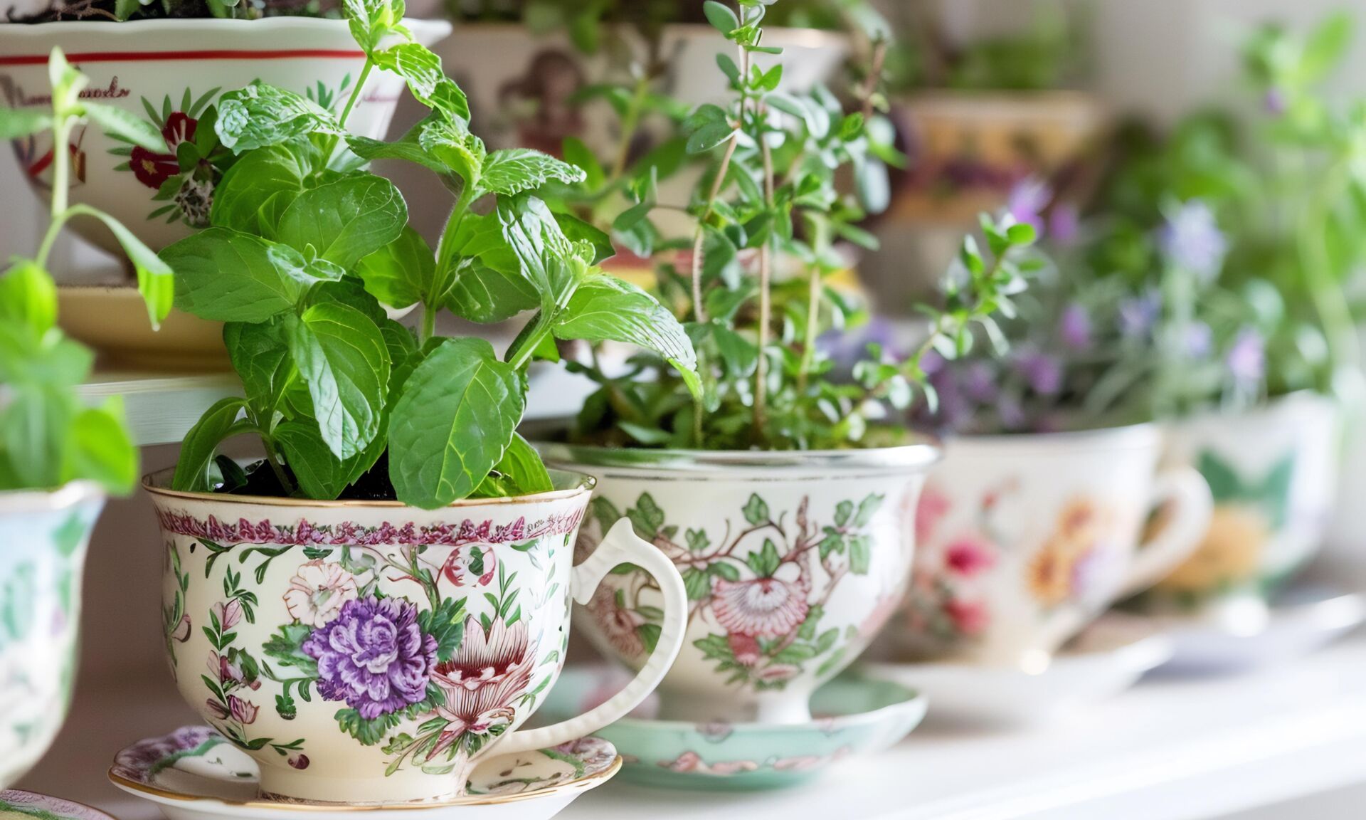 Small indoor tea garden chamomile lemon balm and peppermint grow