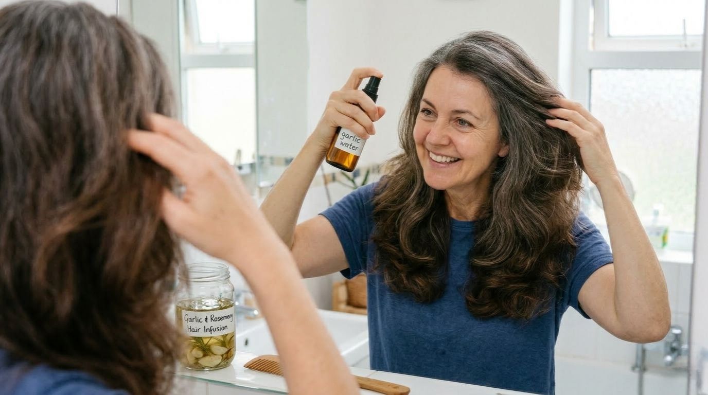 woman using garlic water with nettle