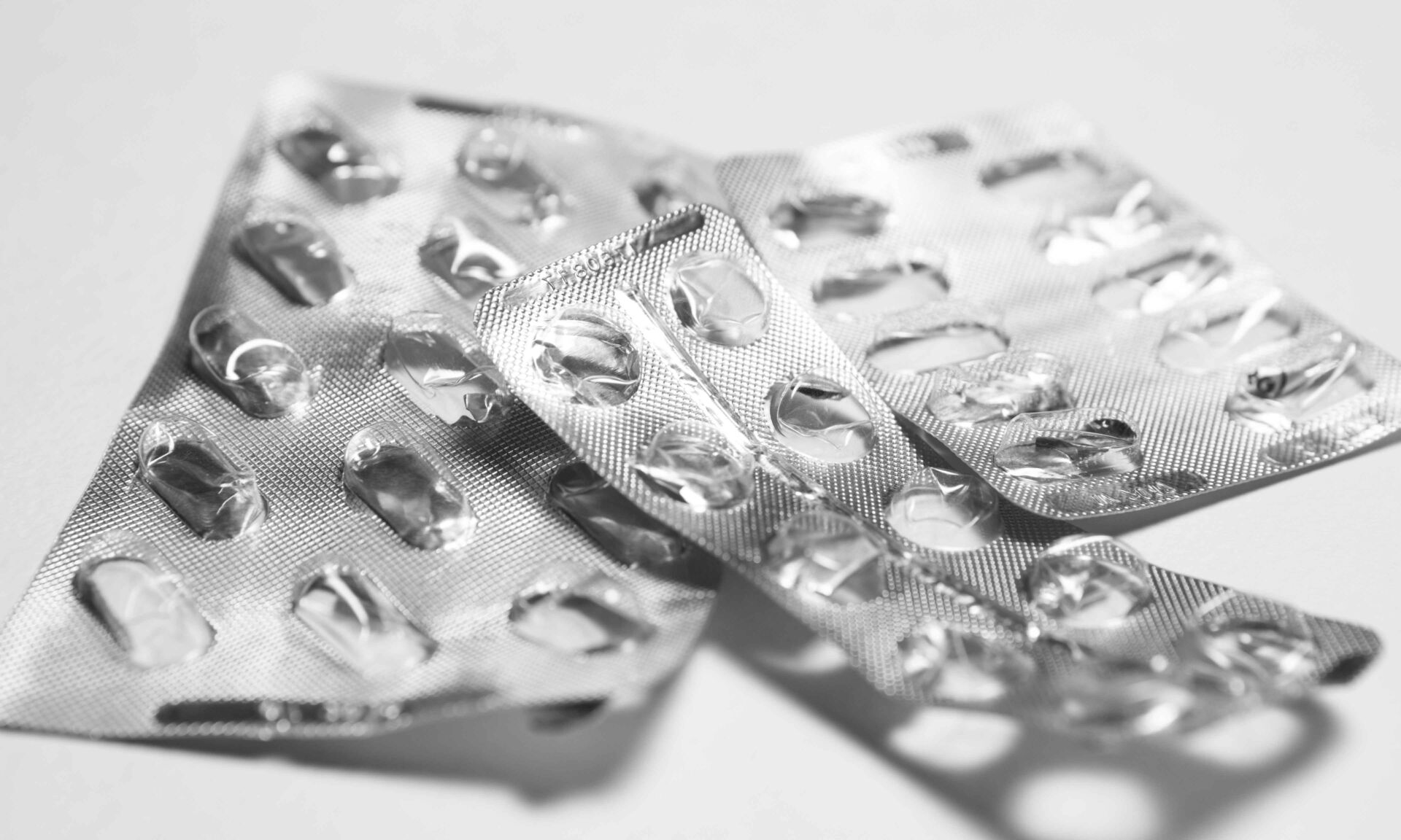 Many empty used packs of pills. medical concept with copy space