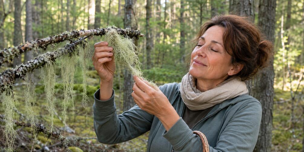 woman foraging usnea